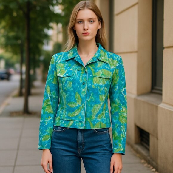 NWOT Chico's Printed snap up Jacket Green Shacket - Picture 1 of 8